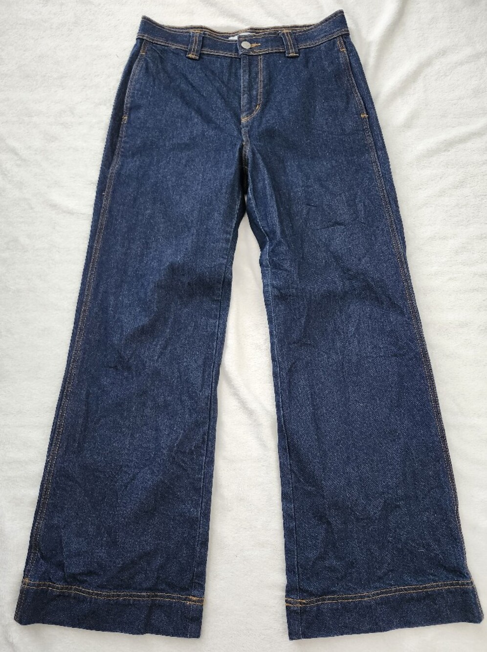 LOFT Dark Wash Wide Leg Jeans 4P 27 High Rise Utility Patch Pocket Retro Vibe